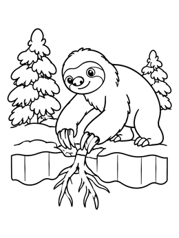 Free printable Cute Sloth Digging Through Ice coloring page