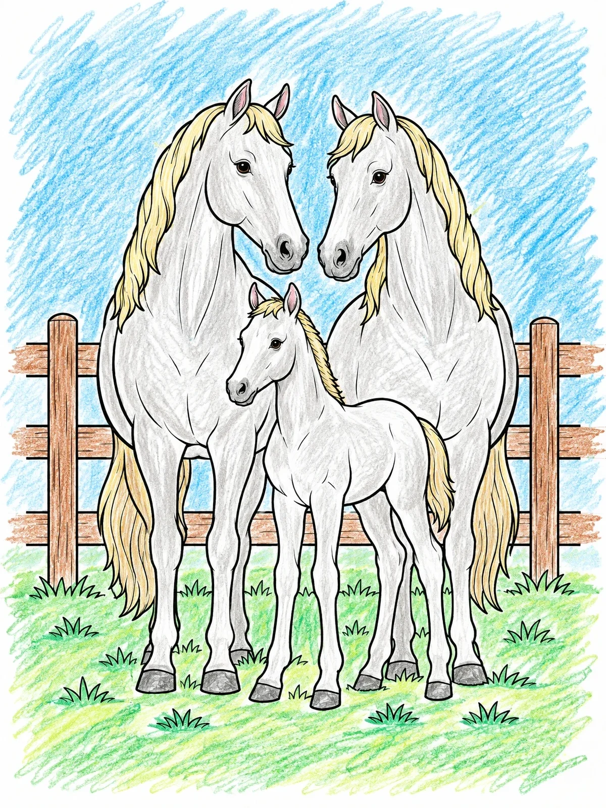 Colored example of the Lipizzan Horses By The Pasture Fence coloring page