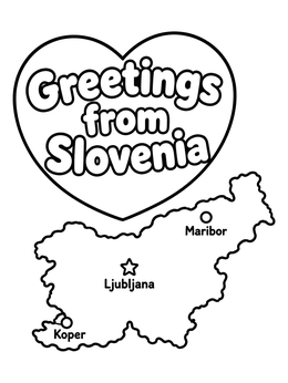 Free printable Slovenia Map And Heart Greeting coloring page
