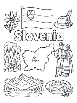 Free printable Slovenia Landmarks And Cultural Symbols coloring page