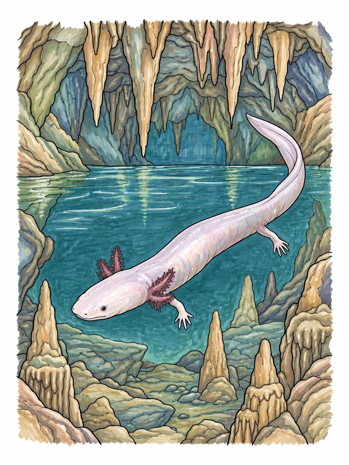 Colored example of the Olm In A Karst Cave coloring page