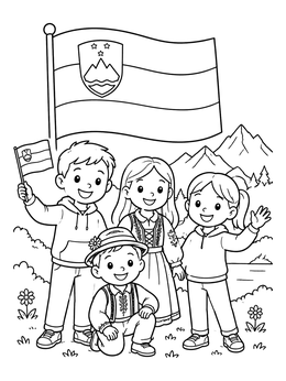 Free printable Slovenian Kids And National Flag coloring page