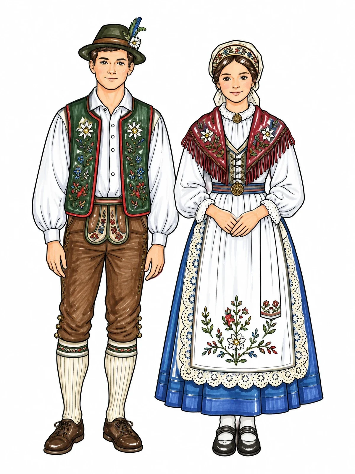 Colored example of the Slovenian Traditional Folk Costumes coloring page