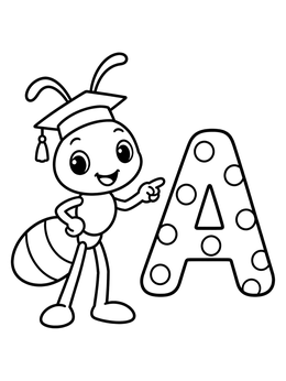 Free printable Smart Ant With Letter A coloring page
