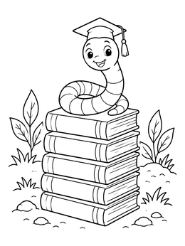 A cheerful worm wearing a graduation cap on this worm coloring page.