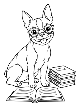 Free printable Smart Boston Terrier With Books coloring page