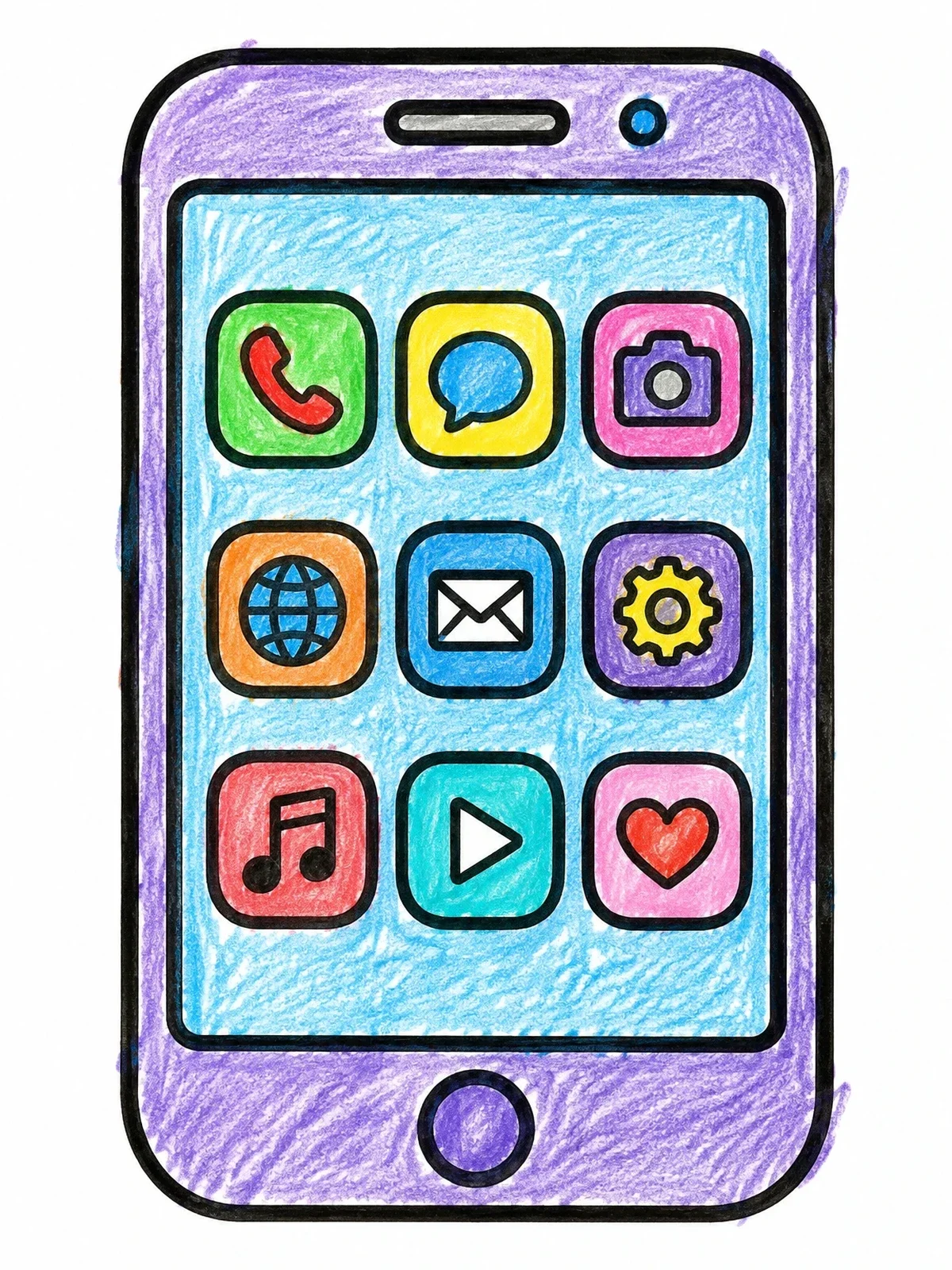 Colored example of the Smartphone Screen With App Icons coloring page