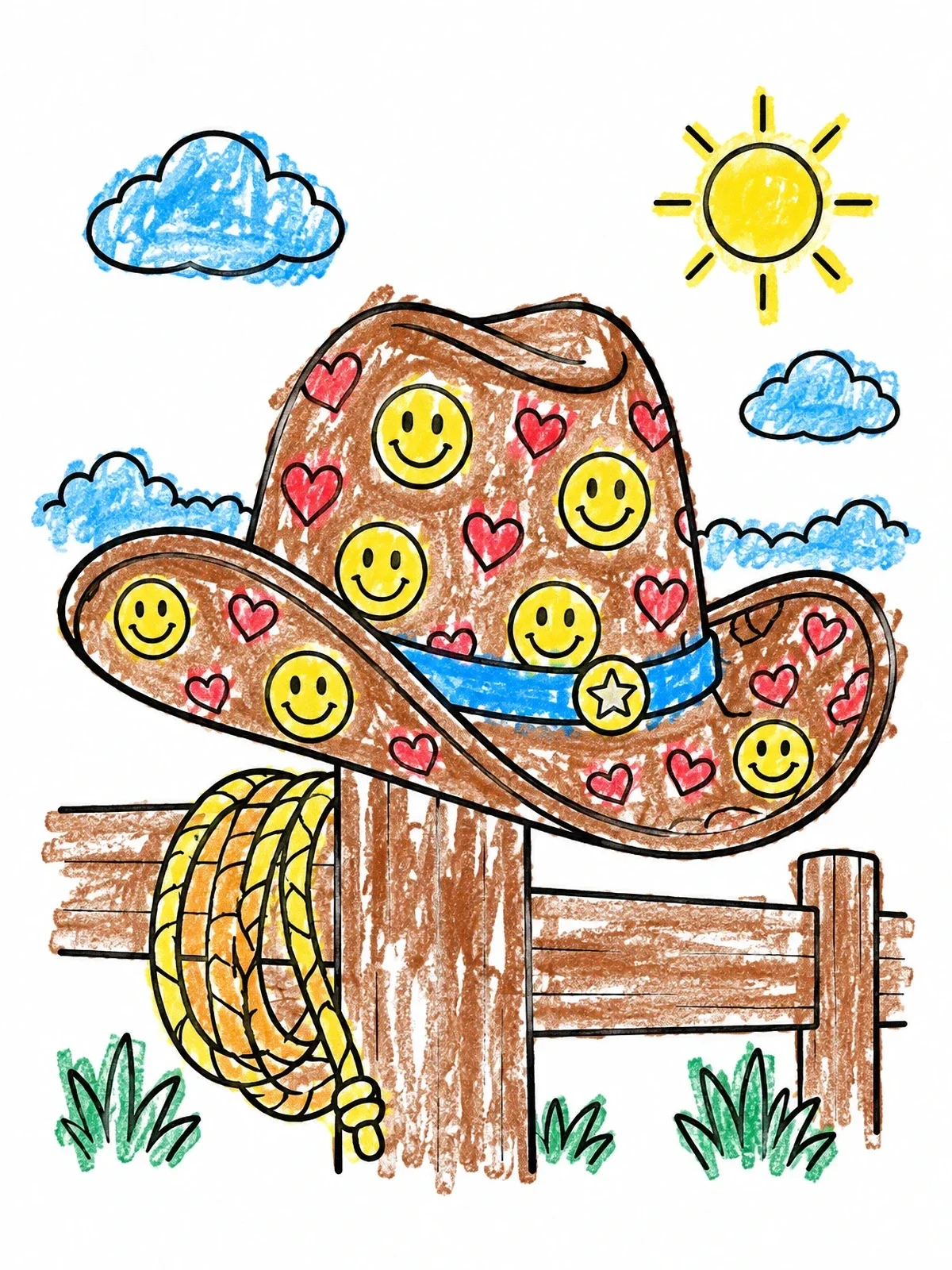 Colored example of the Smiley Cowboy Hat On Fence coloring page
