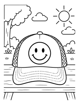 Free printable Smiley Face Trucker Hat Outdoors coloring page