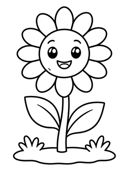 Free printable Cheerful Smiling Sunflower In Garden coloring page