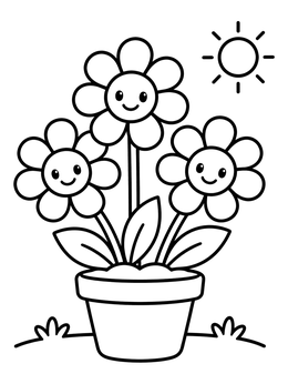 Free printable Happy Flowers In A Flowerpot coloring page