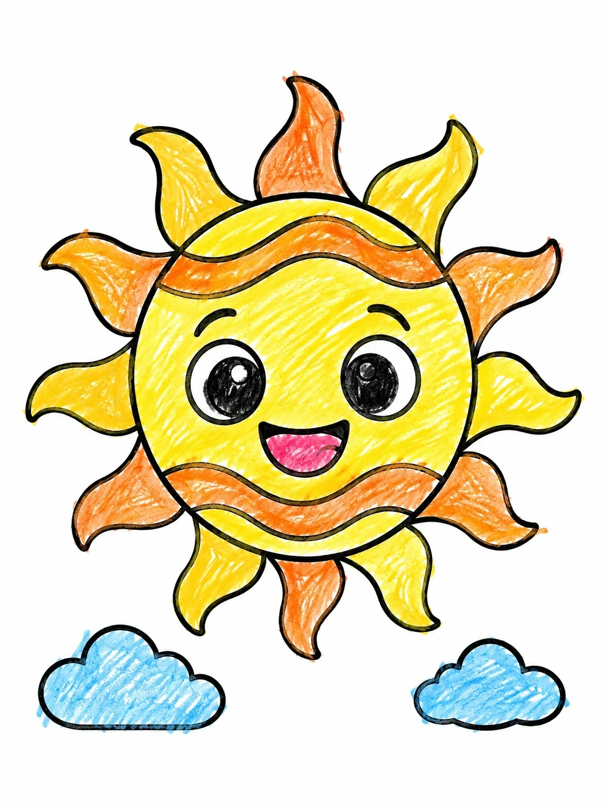 Colored example of the Smiling Aquarius Celestial Sun coloring page