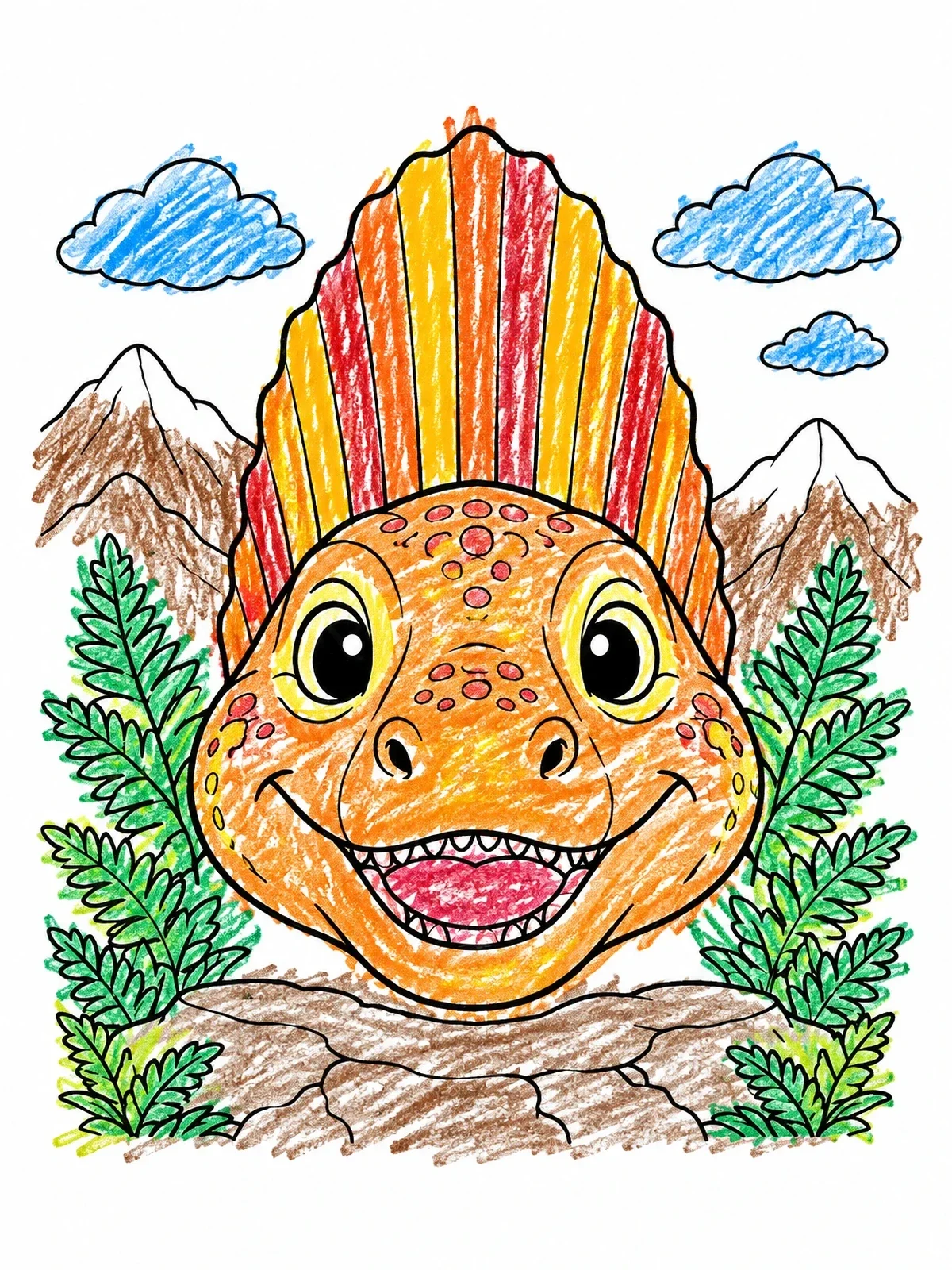 Colored example of the Smiling Baby Dimetrodon Close Up coloring page