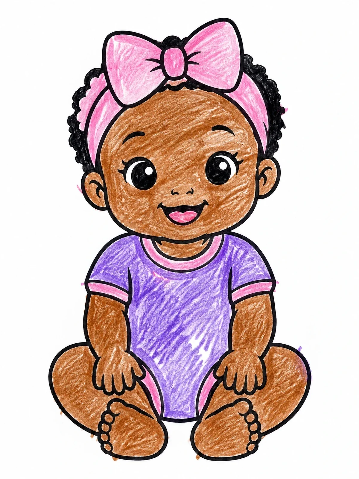 Colored example of the Smiling Baby Girl With Bow coloring page