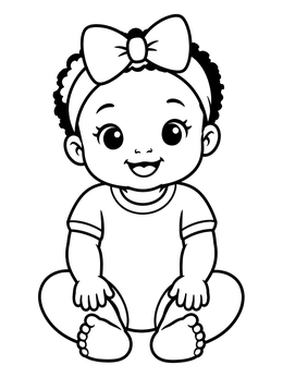 Free printable Smiling Baby Girl With Bow coloring page