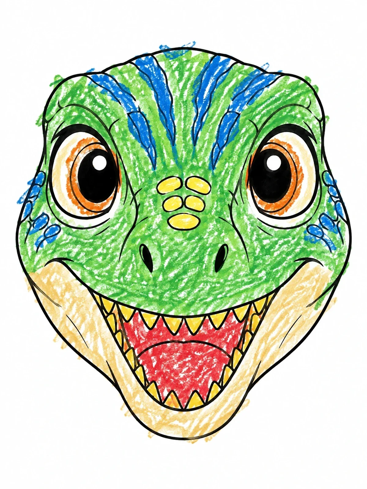 Colored example of the Smiling Baby Velociraptor Face coloring page