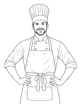 Free printable Smiling Baker In Chef Uniform coloring page