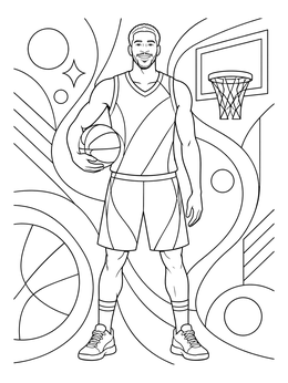 Smiling Basketball Player with Ball coloring page