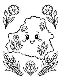 Free printable Smiling Belarus Map With Flowers And Wheat coloring page