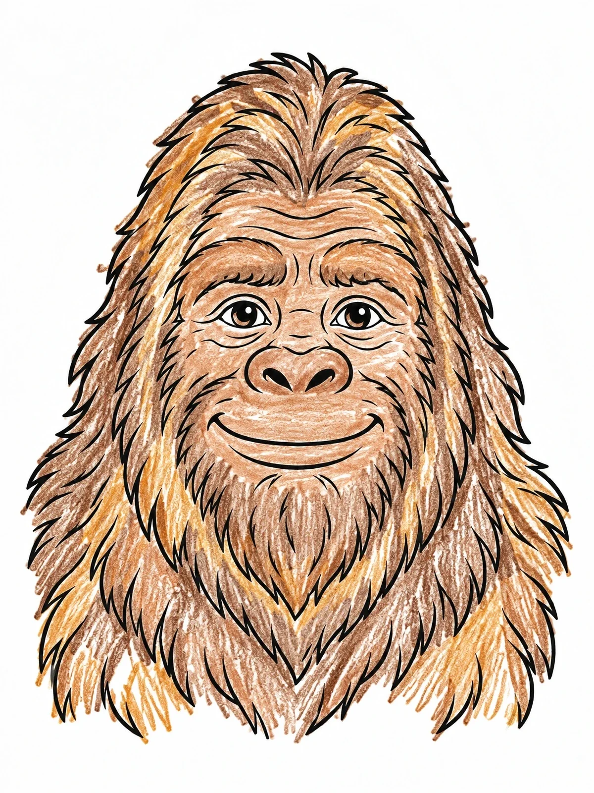Colored example of the Smiling Bigfoot Furry Portrait coloring page