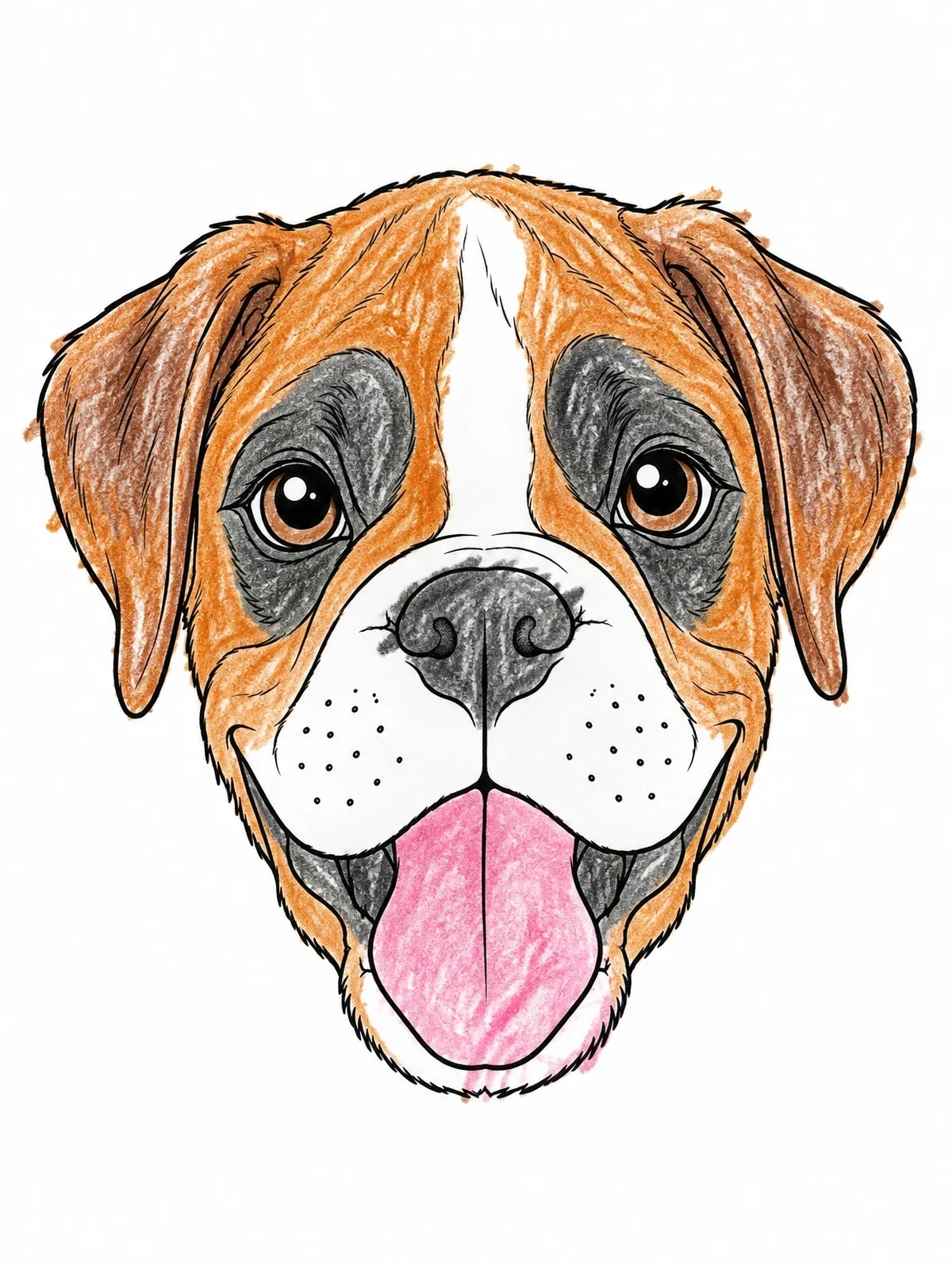Colored example of the Smiling Boxer Dog Portrait coloring page