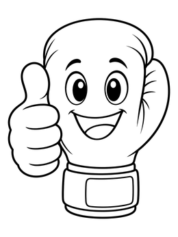 A friendly cartoon boxing coloring page featuring a smiling glove giving a thumbs up.