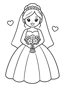 Free printable Smiling Bride With Flower Bouquet coloring page