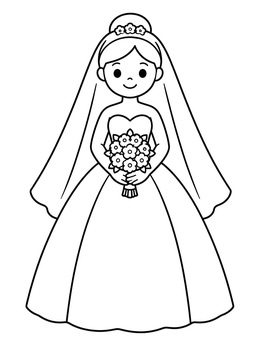 Free printable Smiling Bride With Flower Bouquet coloring page