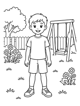 Free printable Smiling Boy In The Backyard coloring page