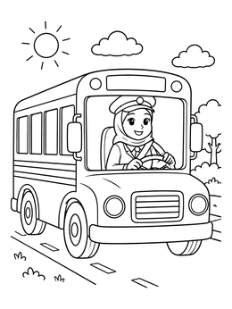 Free printable Smiling Bus Driver On The Road coloring page