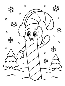 Smiling Candy Cane in Winter coloring page