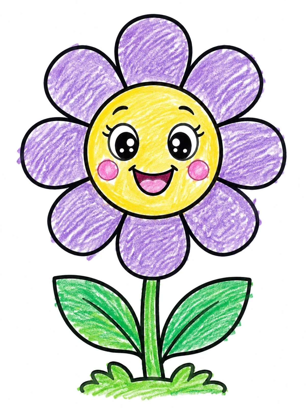 Colored example of the Smiling Cartoon Daisy Flower coloring page