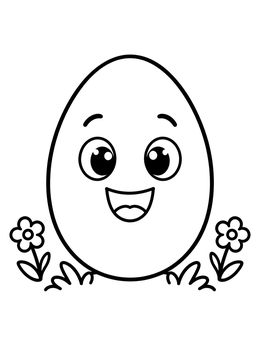 Free printable Smiling Cartoon Easter Egg With Flowers coloring page