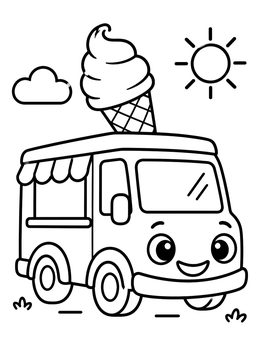 Free printable Smiling Cartoon Ice Cream Truck coloring page