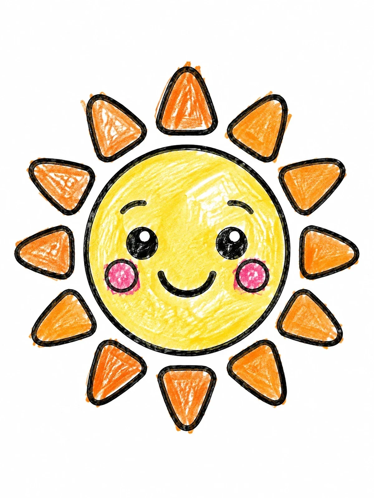 Colored example of the Smiling Cartoon Sun With Cheeks coloring page