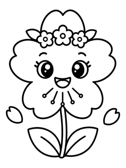 Free printable Smiling Cherry Blossom With Flower Crown coloring page