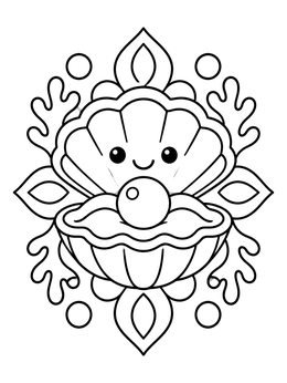 Free printable Smiling Clam With Shiny Pearl coloring page