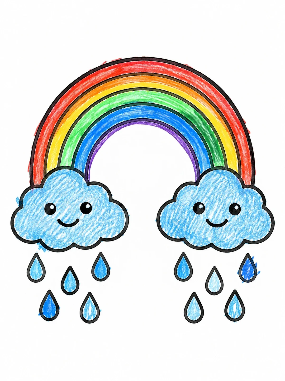 Colored example of the Smiling Clouds And Rainbow Arch coloring page