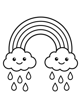 Free printable Smiling Clouds And Rainbow Arch coloring page