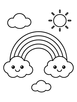 Free printable Smiling Clouds With Rainbow And Sun coloring page
