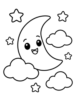 Free printable Smiling Crescent Moon And Stars coloring page