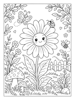 Free printable Smiling Daisy In A Garden coloring page