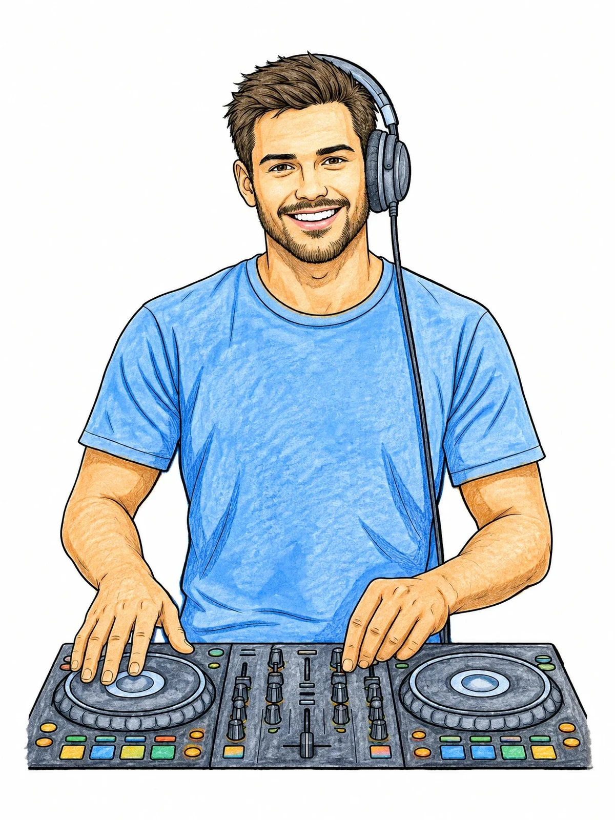 Colored example of the Smiling Dj At Mixing Console coloring page