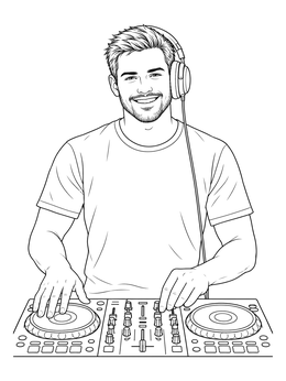 Free printable Smiling Dj At Mixing Console coloring page