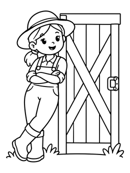 Free printable Smiling Farmer Leaning On Barn Door coloring page