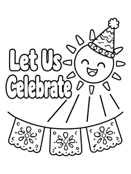 Free printable Smiling Fiesta Sun With Banners coloring page