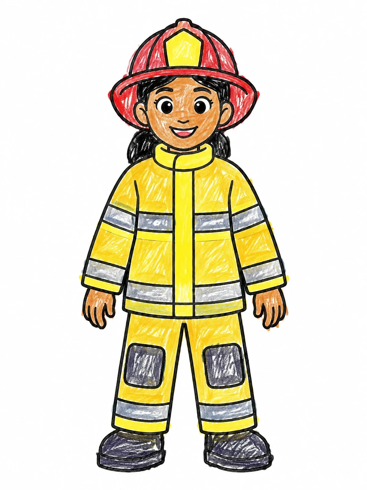 Colored example of the Smiling Firefighter In Protective Turnout Gear coloring page