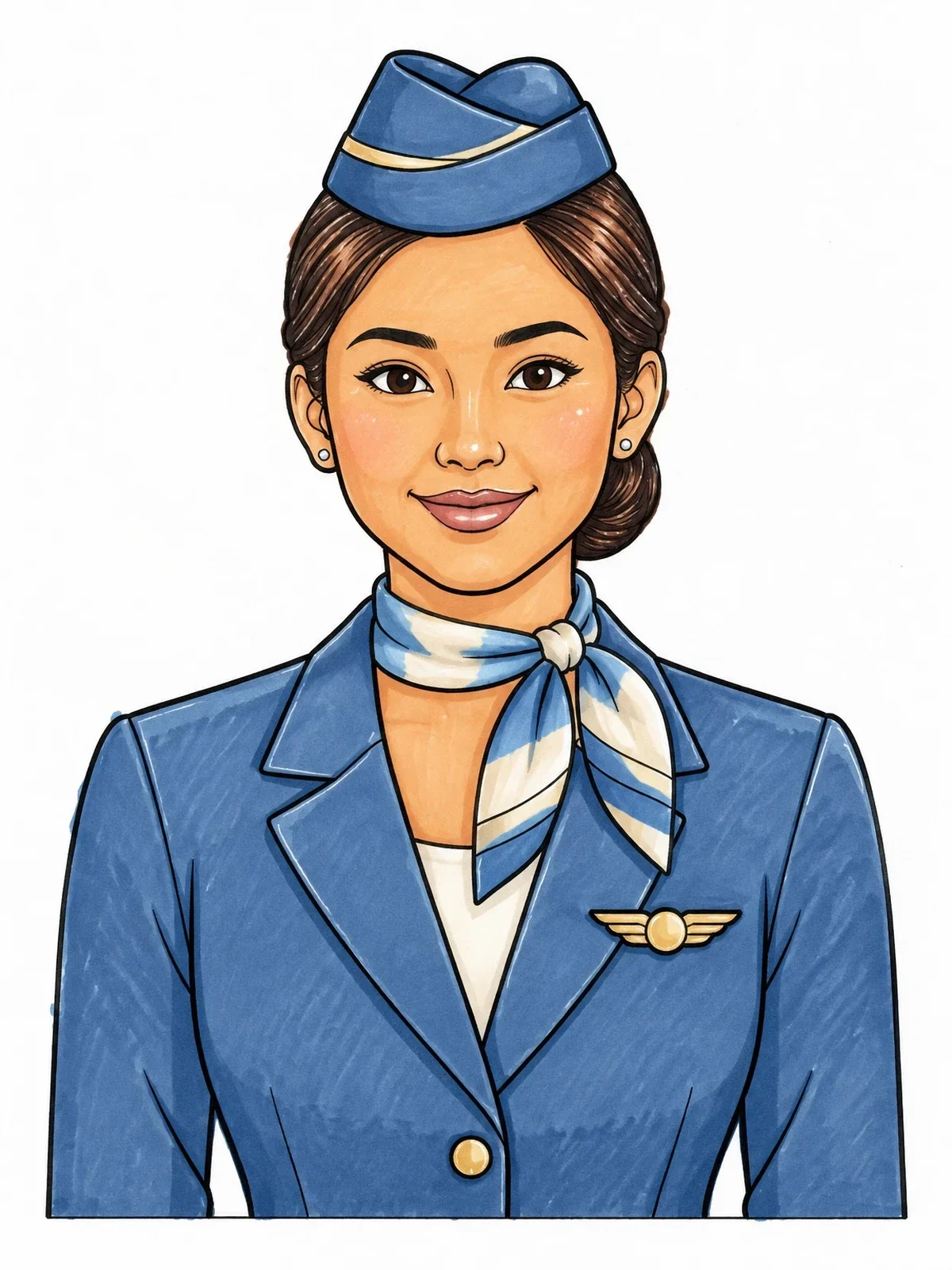 Colored example of the Smiling Flight Attendant In Uniform coloring page