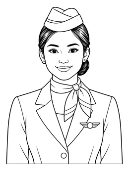 Free printable Smiling Flight Attendant In Uniform coloring page