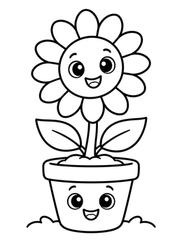 Free printable Smiling Flower In Cute Pot coloring page